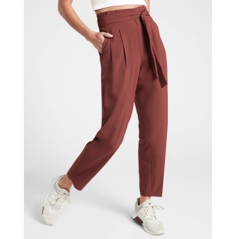 Athleta Skyline Pant Cognac Brown Paperbag Trousers 10